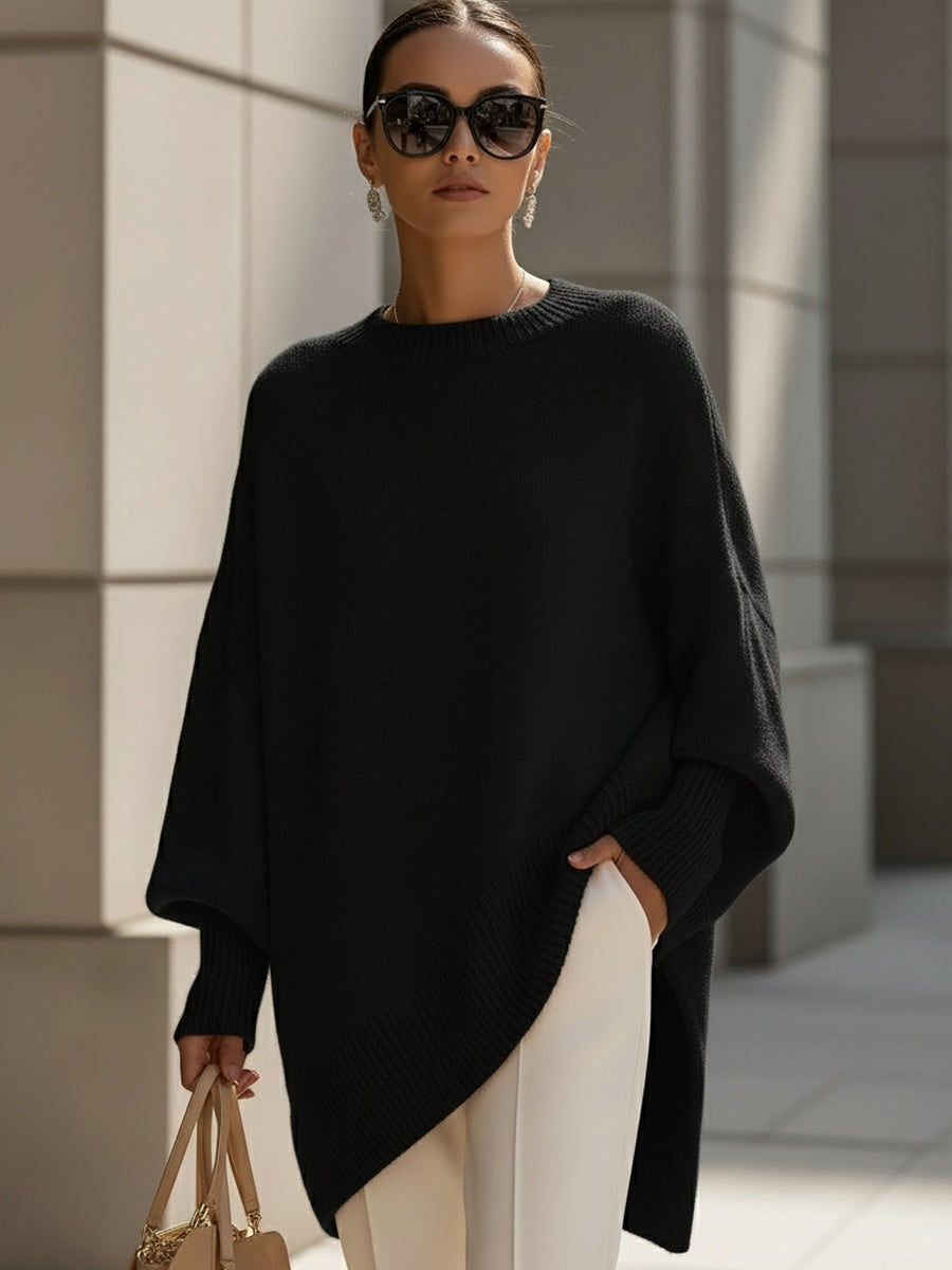 Knitted Poncho Sweater in Wide Line