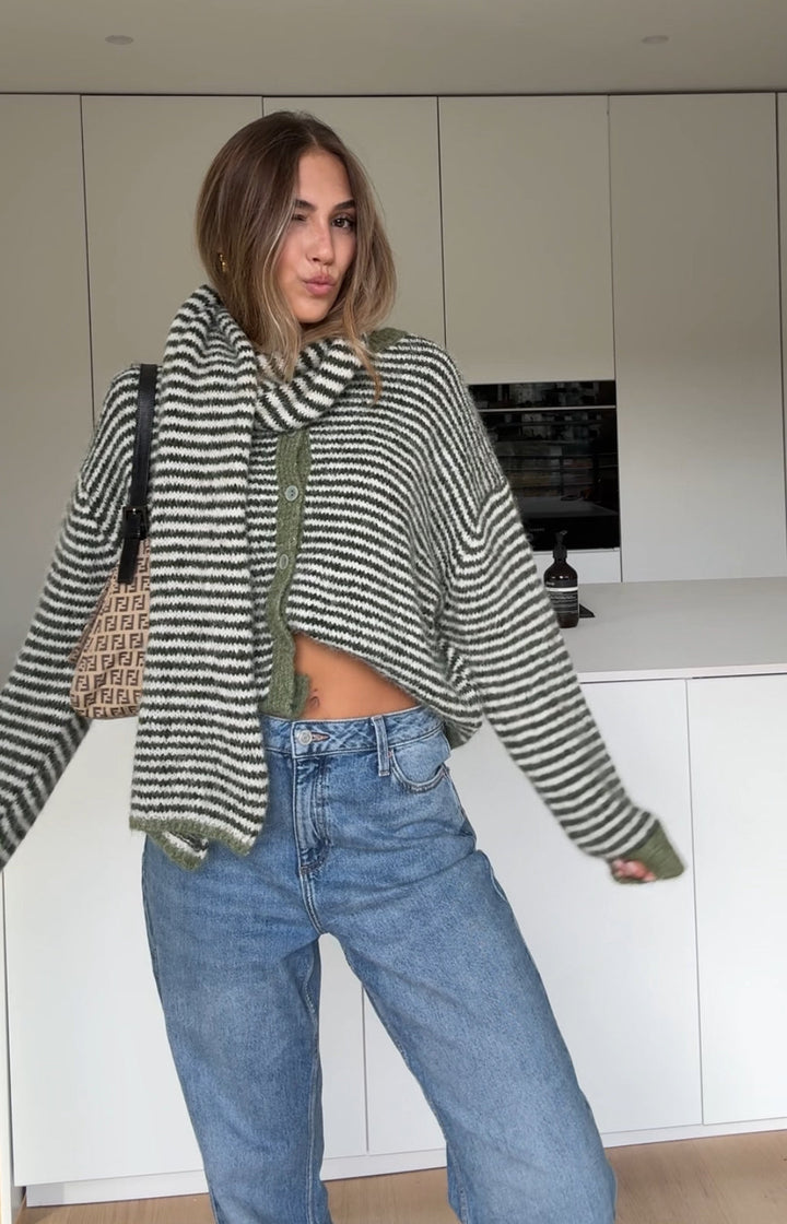 Soft striped cardigan in a muted color
