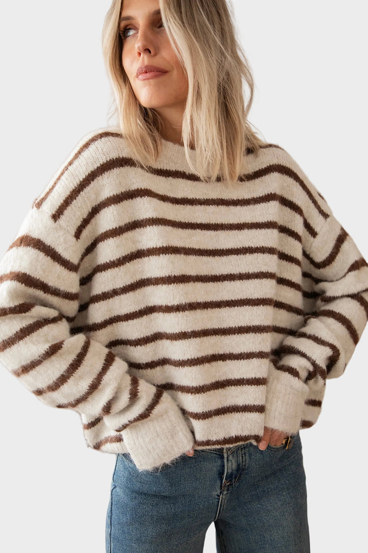 Janine | Pullover - Samantha Stripe - Beige/Choco
