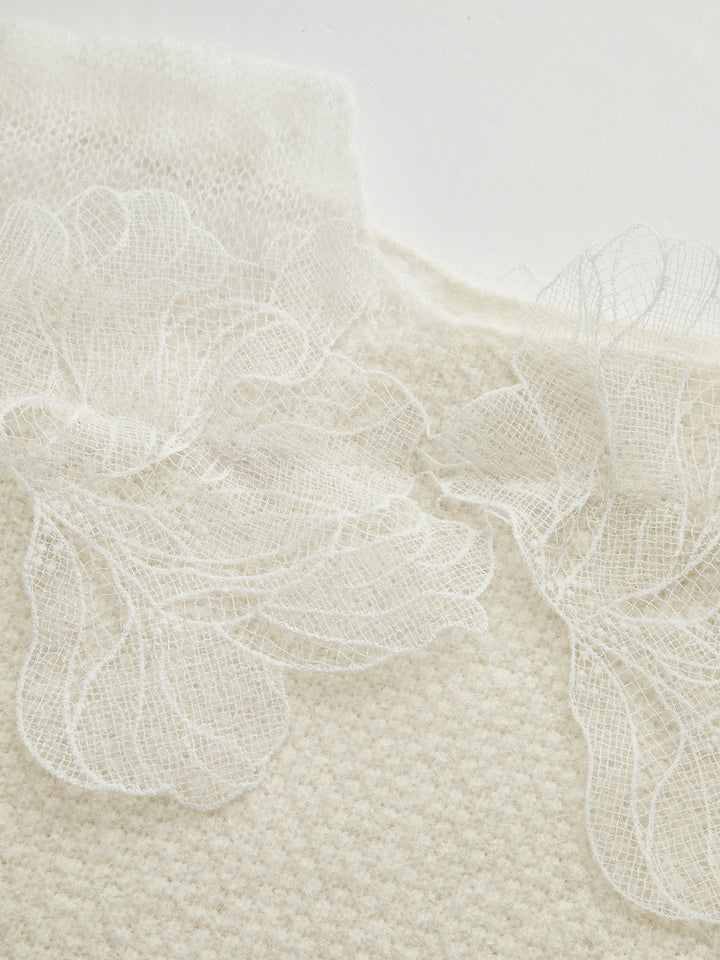 Floral lace Sweater Semi Sheer Round Neck Sweater