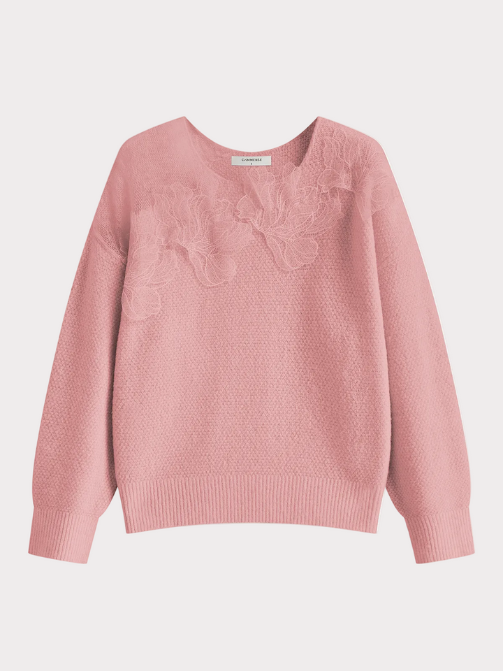 Basha | Floral lace semi-sheer sweater with a round neckline