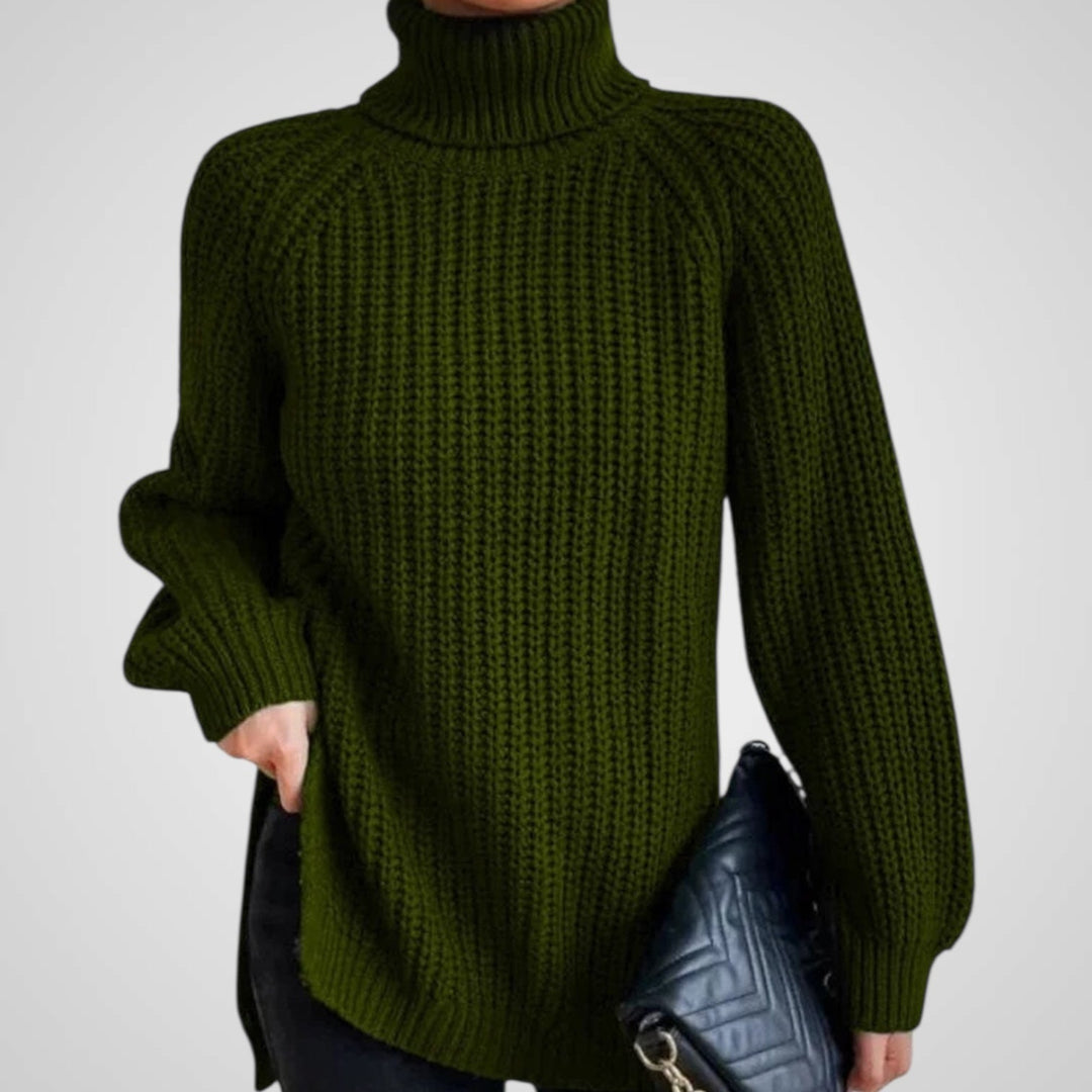 Women's Turtleneck Rib Knit Split Sweater