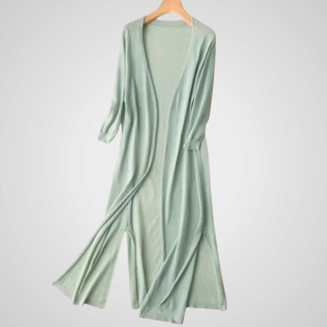 Wendy | Women's Long Cardigan - Lightweight Knit - 3/4 Sleeve - Overlay Required