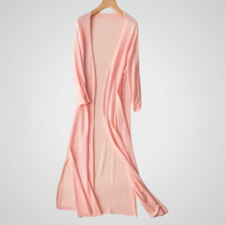Wendy | Women's Long Cardigan - Lightweight Knit - 3/4 Sleeve - Overlay Required