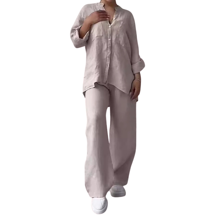 CYON – Relaxed Linen Shirt & Wide Leg Pants Set