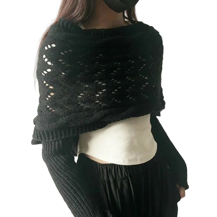 Maribel - Hollow Knit Shawl Sweater with Extended Sleeves