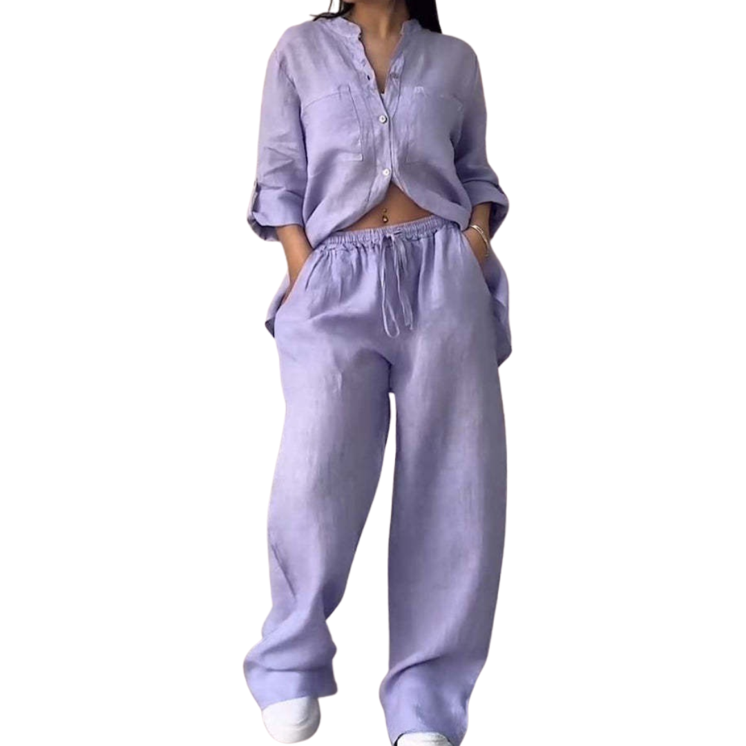 CYON – Relaxed Linen Shirt & Wide Leg Pants Set