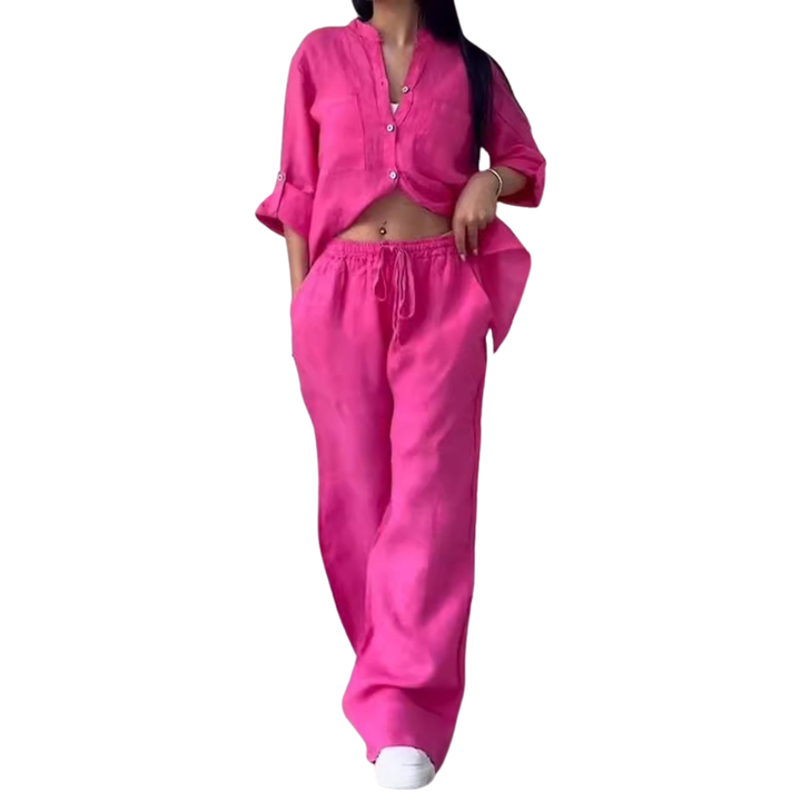CYON – Relaxed Linen Shirt & Wide Leg Pants Set