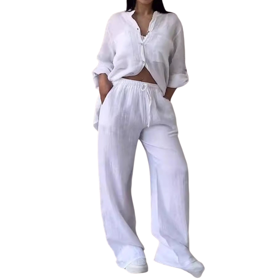 CYON – Relaxed Linen Shirt & Wide Leg Pants Set