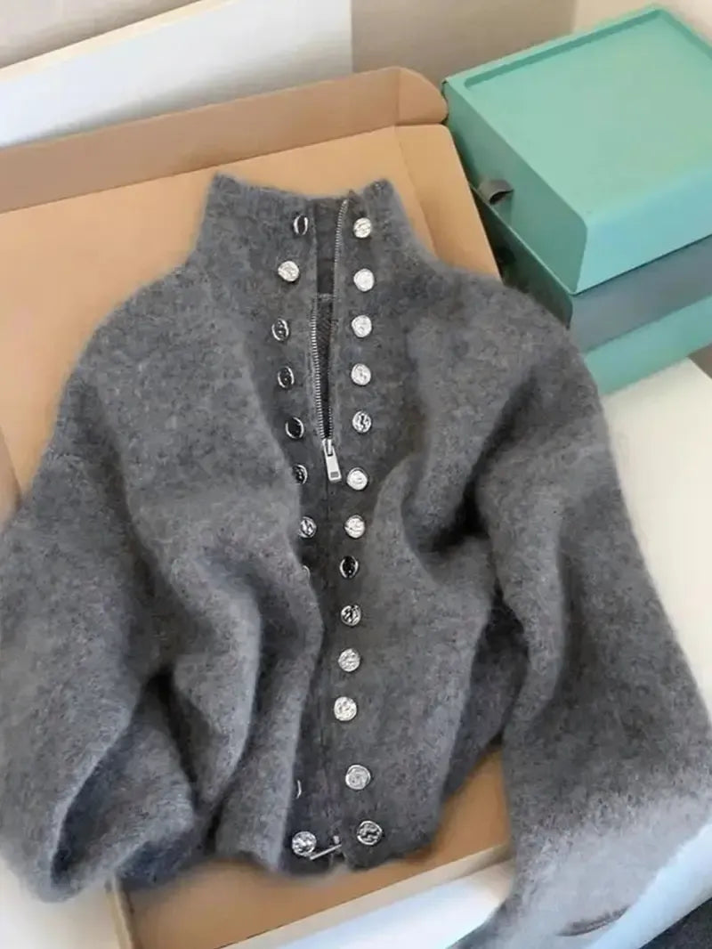 Maxine | Elegant Knit High Neck Cardigan