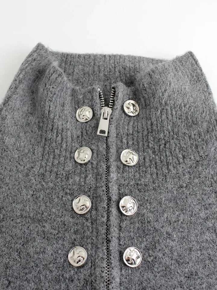 Maxine | Elegant Knit High Neck Cardigan