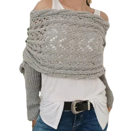Maribel - Hollow Knit Shawl Sweater with Extended Sleeves