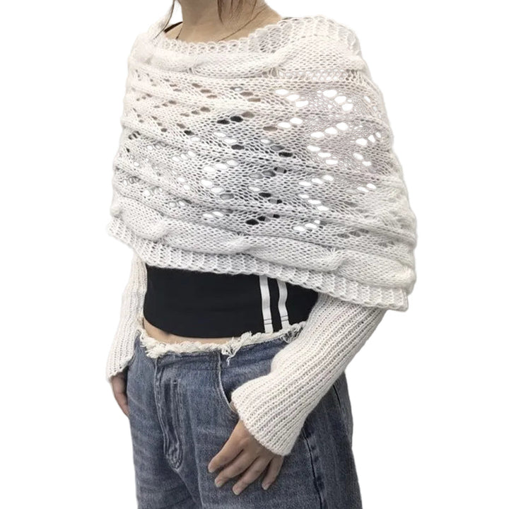 Maribel - Hollow Knit Shawl Sweater with Extended Sleeves